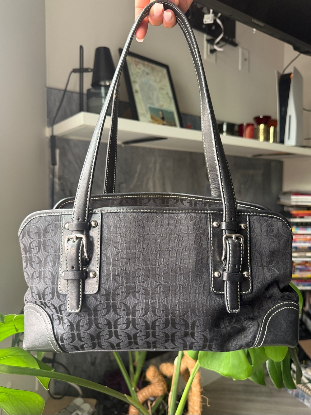 Black Patterned Shoulder Bag